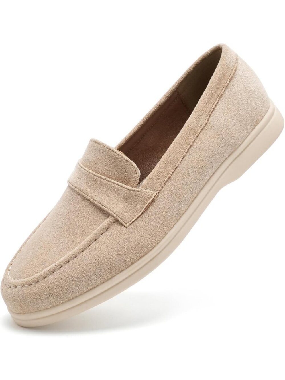 Women's Light Sand Faux Suede Comfortable Slip on Loafers Casual Walking Shoes